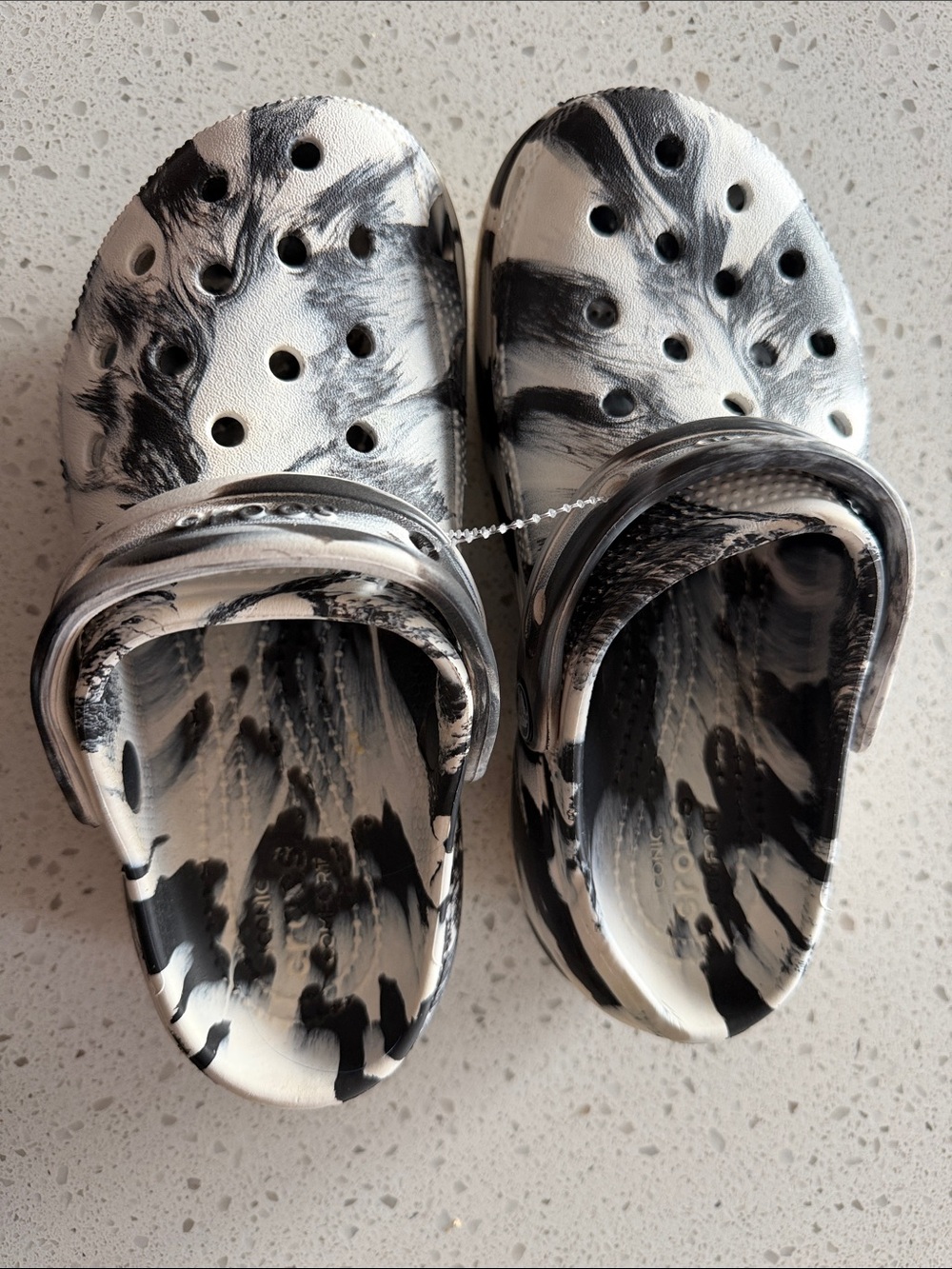 CROCS Kids Black & White Marble Slip-Ons